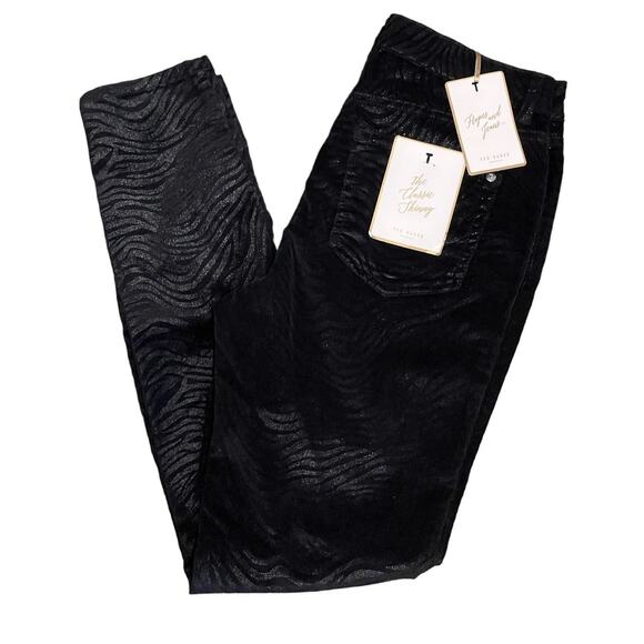 Ted Baker London Dehbra Zebra Printed Skinny Jeans Black Velvet 28 x 28 NEW - Picture 6 of 12